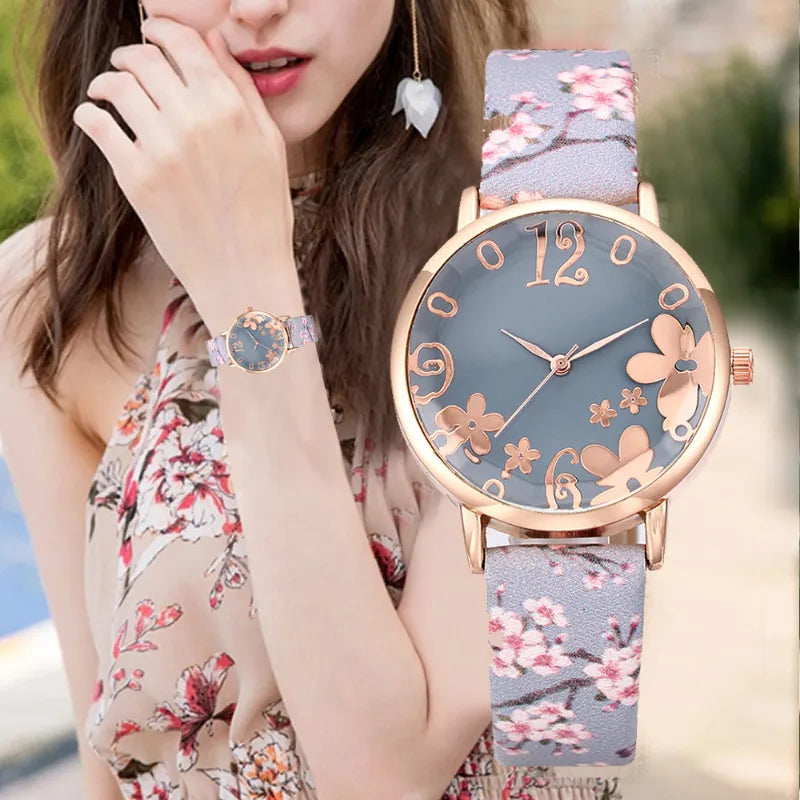 Colorful Flowers Women's Watches Printed Belt Quartz Wristwatches for Girls Ladies Watches Casual Clock Gift Relogios Feminino Vedee