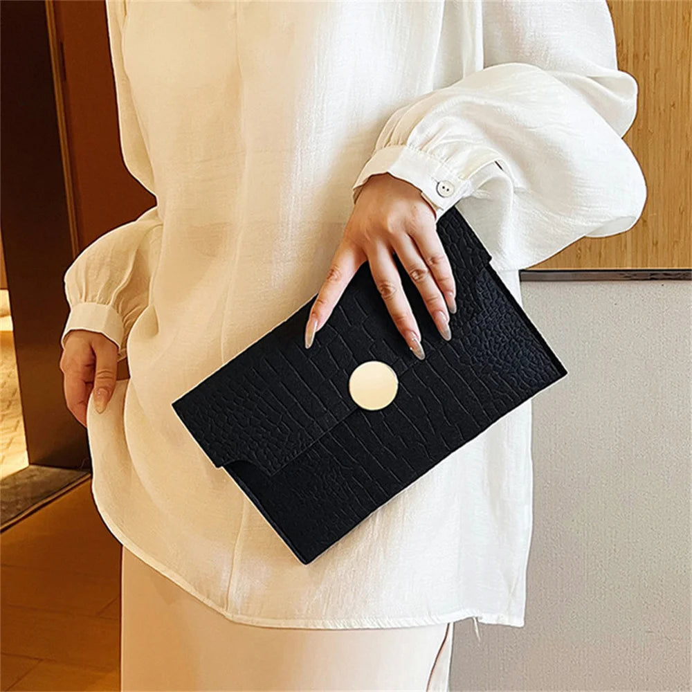 Casual Ladies Clutch Bag 2023 New Minimalism Handheld Envelope Bags Felt Indentation Handbag Solid Color Business Women's Bag Vedee