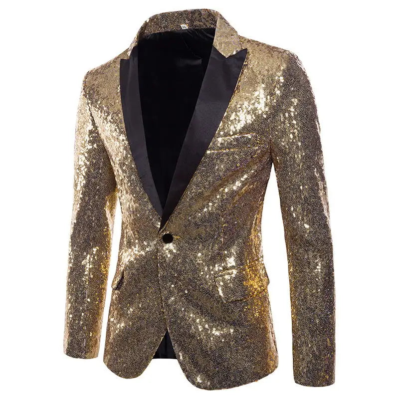 European and American Performance Dresses Gold Sequins Men's Suits Korean Nightclub Host Emcee Jacket European Size Blazer 2022 Vedee