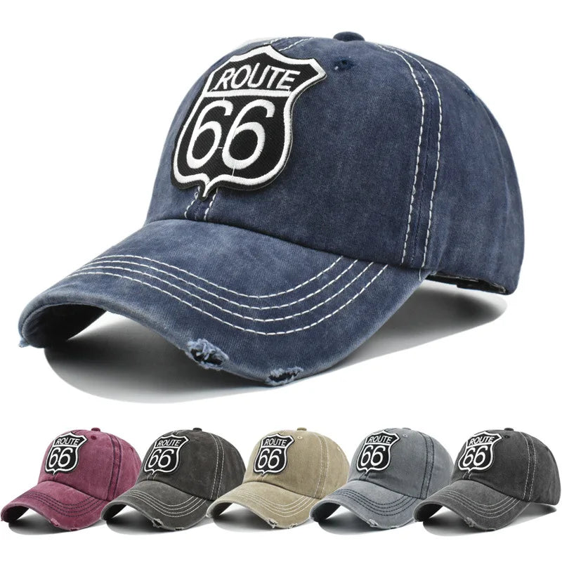 Embroidery Letters ROUTE 66 Baseball Cap Spring Autumn Brand Snapback Fashion Distressed Cotton Hat For Women Men Casquette Vedee