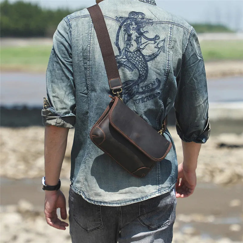 Simple vintage natural crazy horse leather men's small satchel high-quality first layer cowhide outdoor daily shoulder bag youth Vedee