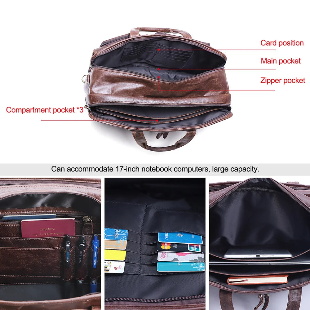 Men's Genuine Leather Briefcase First Layer of Cowhide s Brand Shoulder Bag for Travel Handbag Vedee