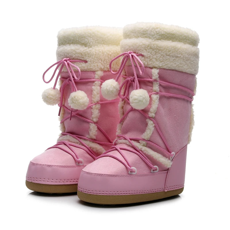 Women's Winter Boots 2024 Women Snow Boots Cold-proof Warm Mid-calf Pink Space Boots Slip-resistant Cotton Woman Winter Shoes Vedee