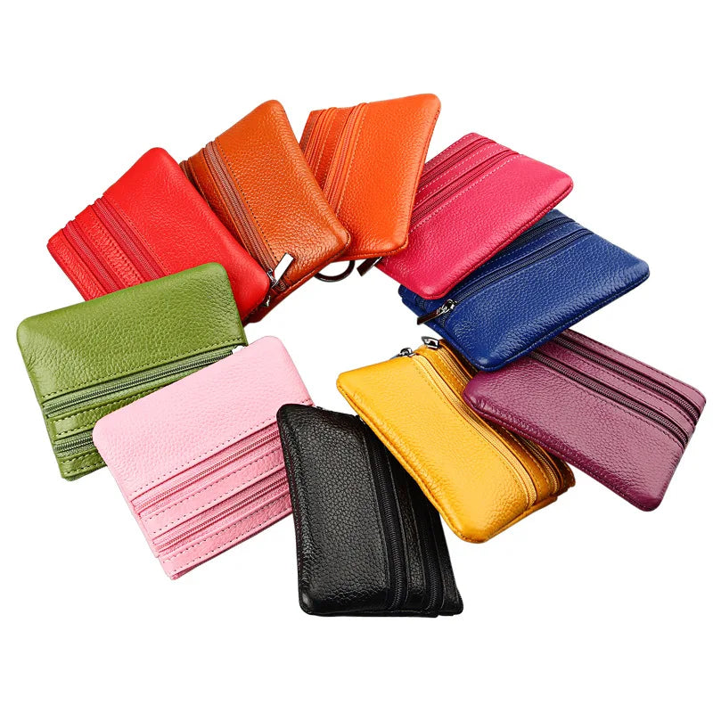 Fashion Women Genuine Leather Coin Purse Small Zipper Card Holder Mini Pouch Change Wallet with Keychain Vedee