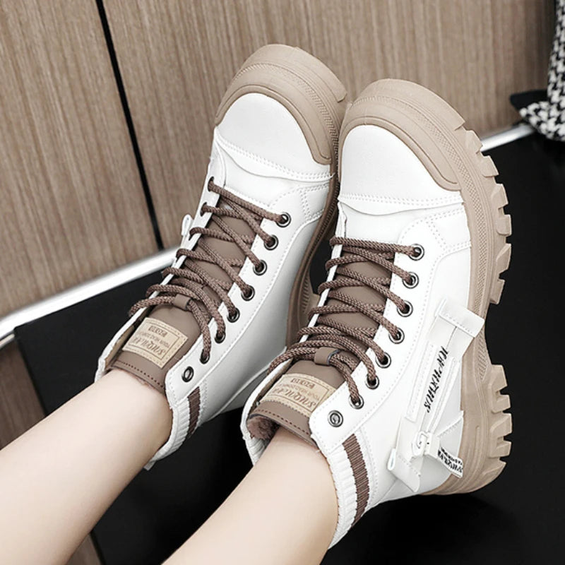 Shoes for Women 2023 Hot Sale Lace Up Women' Boots Autumn Round Toe Mixed Colors Platform Water Proof Short Barrel Fashion Boots Vedee