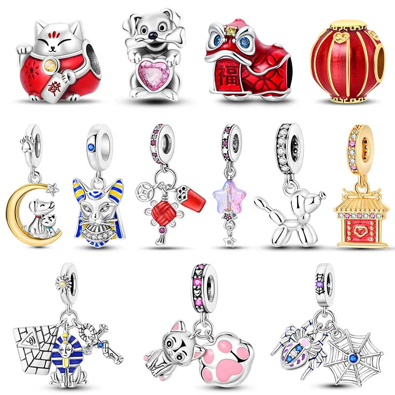 925 Silver Charms Chinese Knot Dog Star Beads Pendants Fit Pandora Original Jewelry Making Bracelet DIY Vedee