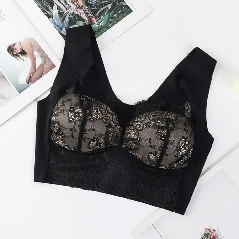 Breathable Nylon Bra Comfortable Lace Bra with Wide Shoulder Straps Seamless Breathable Supportive for Women's Yoga Sports Vedee