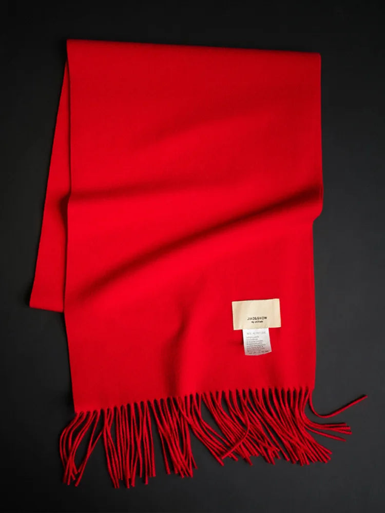 Solid Color Retro Chinese Red Tassel Fashion Comfortable Simple Women New Scarf Autumn Winter Thickened Warm Collar Long Shawl Vedee