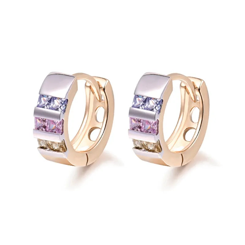 Colorful CZ Stone Small Hoop Earrings with Gold Plating for Women 1E2 Vedee