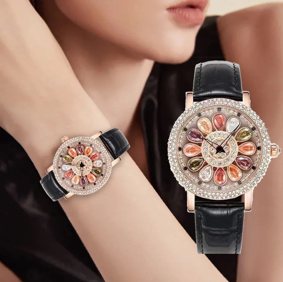 UTHAI H142 Watch Women's Light Luxury Waterproof Diamond Creative 360 ° Rotating Dial Female Fashion Quartz Clock Watches Vedee