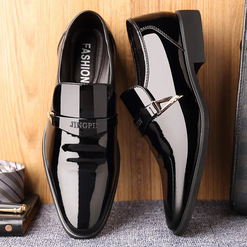 NEW Men's Fashion Korean Formal Business Leather Shoes Pointed Wedding Shoes Breathable Inside Increase Casual Shoes Large Size Vedee